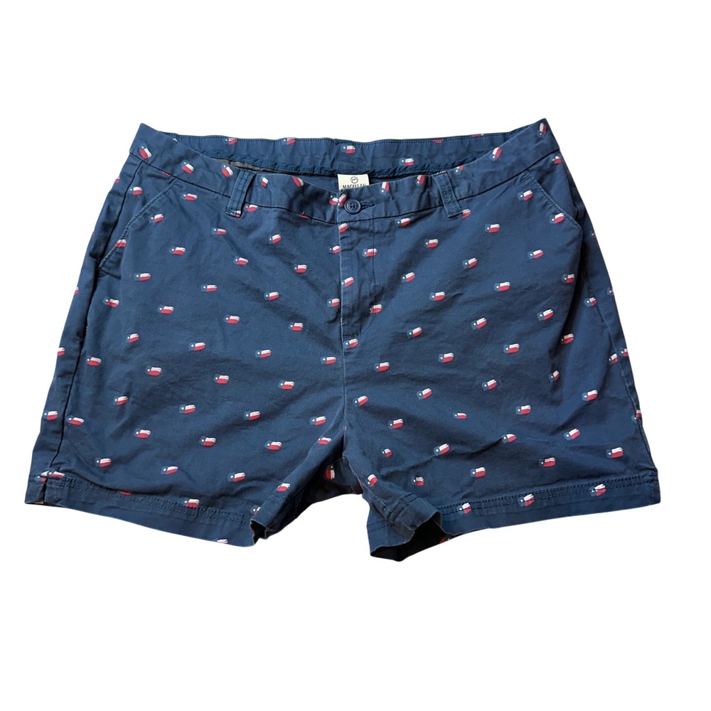 Magellan Outdoors Shorts Womens 16 Navy Blue Texas Flag Print Chino Stretch 4"